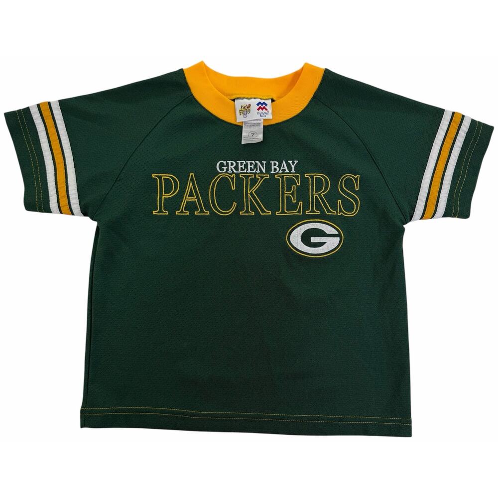 Vintage 90s Green Bay Packers Kids Sz 7 Green Play Football Sports Jersey Shirt